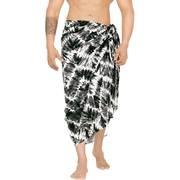 LA LEELA Men's Standard Beachwear Sarong Pareo Wrap One Size Charcoal, Zig Zag Summer Vacation Party