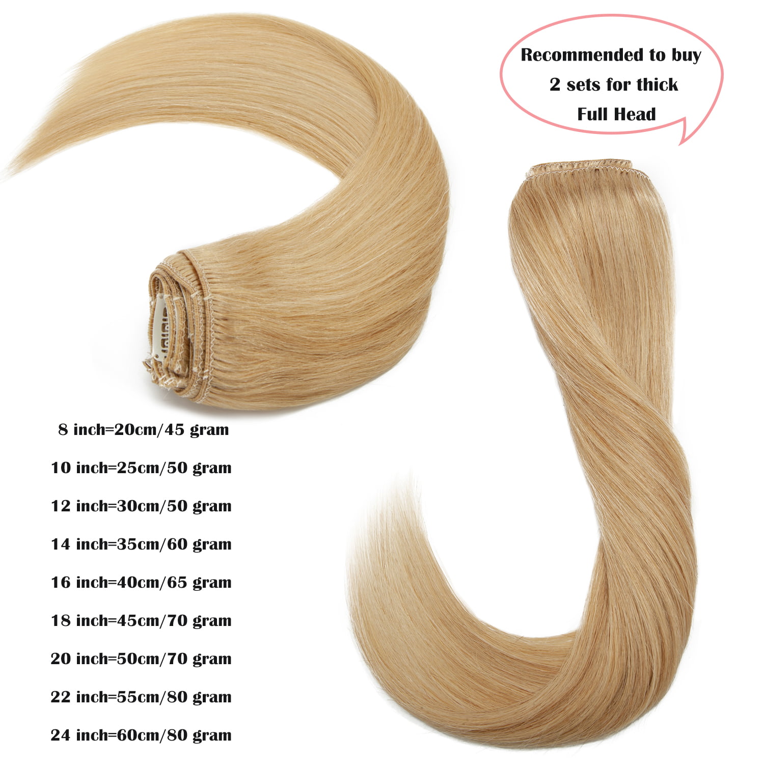 Benehair Human Hair Extensions Clip in Hair Extension Full Head Remy Hair Platinum Blonde for Women Straight 8 inch-24 inch, Size: 10=50g, Gold