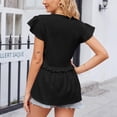 thumbnail image 5 of Clearance T Shirts for Women Hollowed Out Jacquard Tucked Waist Edge Ruffled Sleeve Shirt Top Short Sleeve Summer Tops for Women 2024 Womens Blouses, 5 of 7