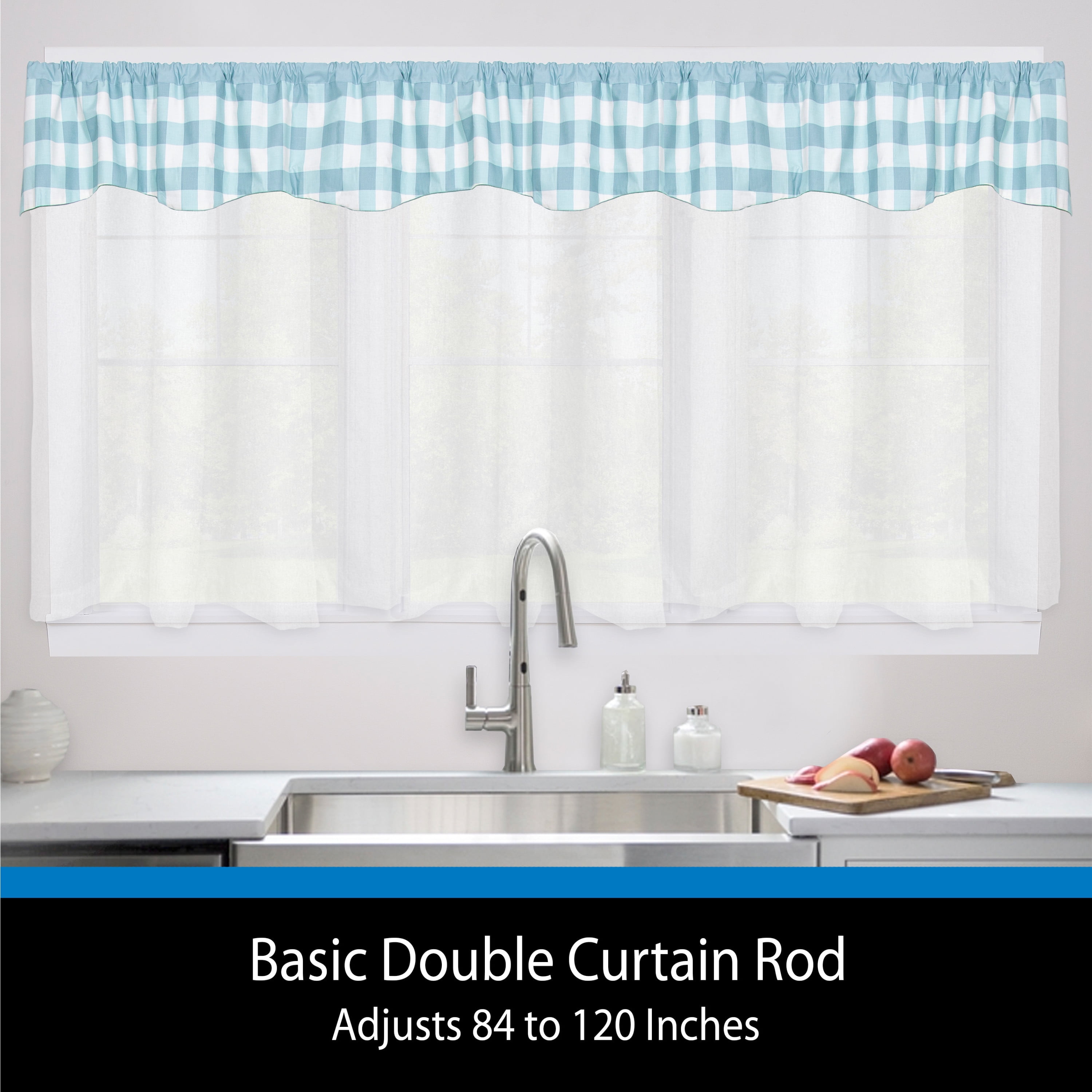 (1 pack) Mainstays 2-3" Basic Metal Wrap Around Adjustable Double Curtain Rod, 84-120" Adjustable Length, White Finish
