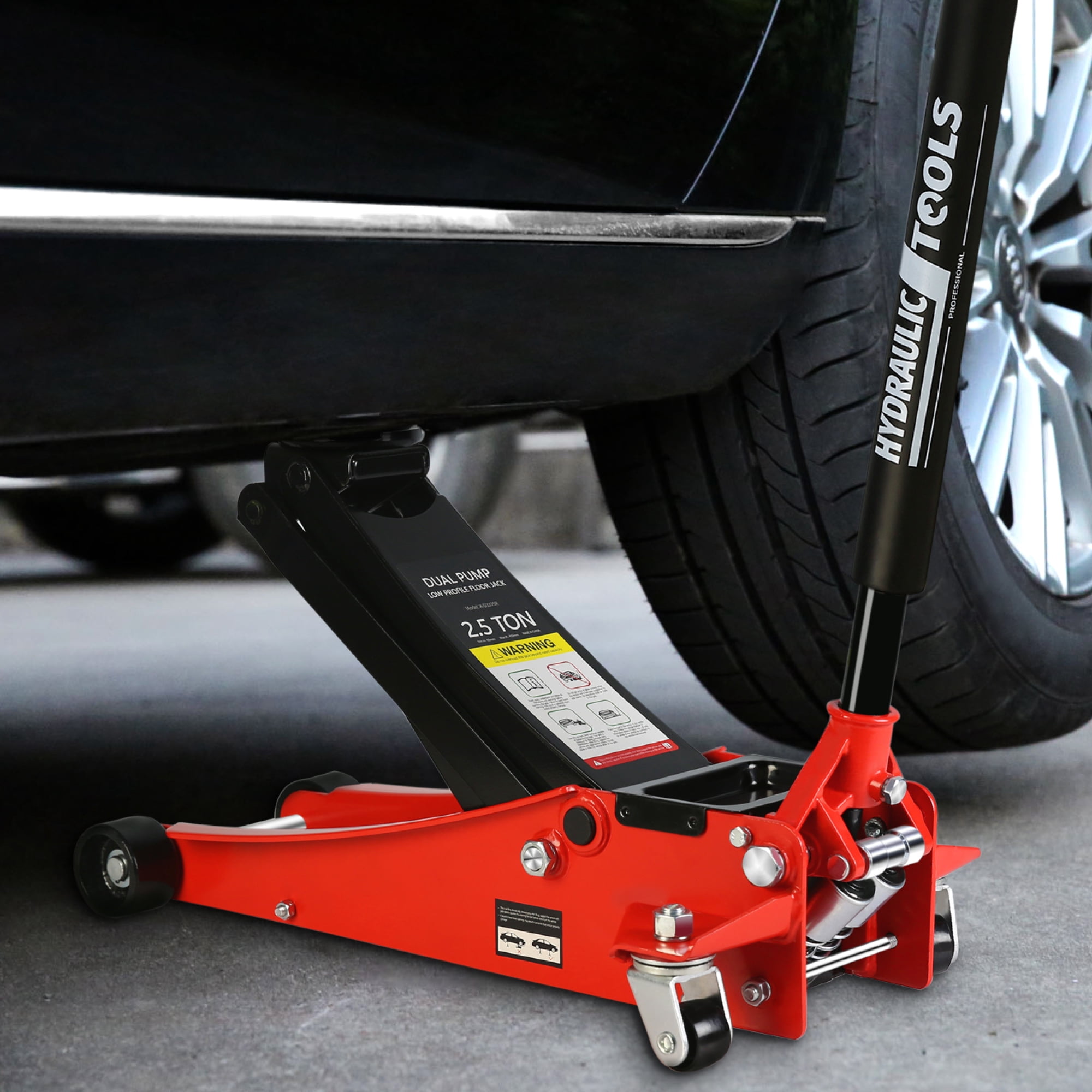 Aukfa Low Profile Floor Jack 2.5 Ton with Dual Piston Quick Lift Pump,Floor Jack Lifting Range 3.5"-19.5",Red