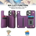 thumbnail image 6 of Wallet Case for Apple iPhone 13 Pro, with Crossbody Shoulder Strap & Hand Wrist Cards Holder Zipper Pocket Stand Feature Full Protective Shockpoof Phone Case for iPhone 13 Pro, Darkpurple, 6 of 7
