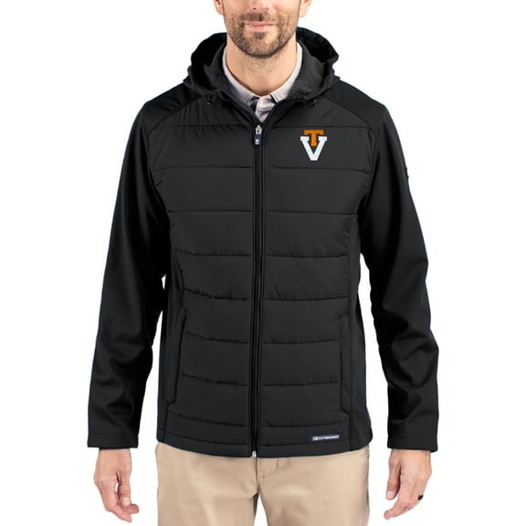 Men's Cutter & Buck Black Virginia Tech Hokies Evoke Hybrid Eco Softshell Recycled Full Zip Hooded Jacket