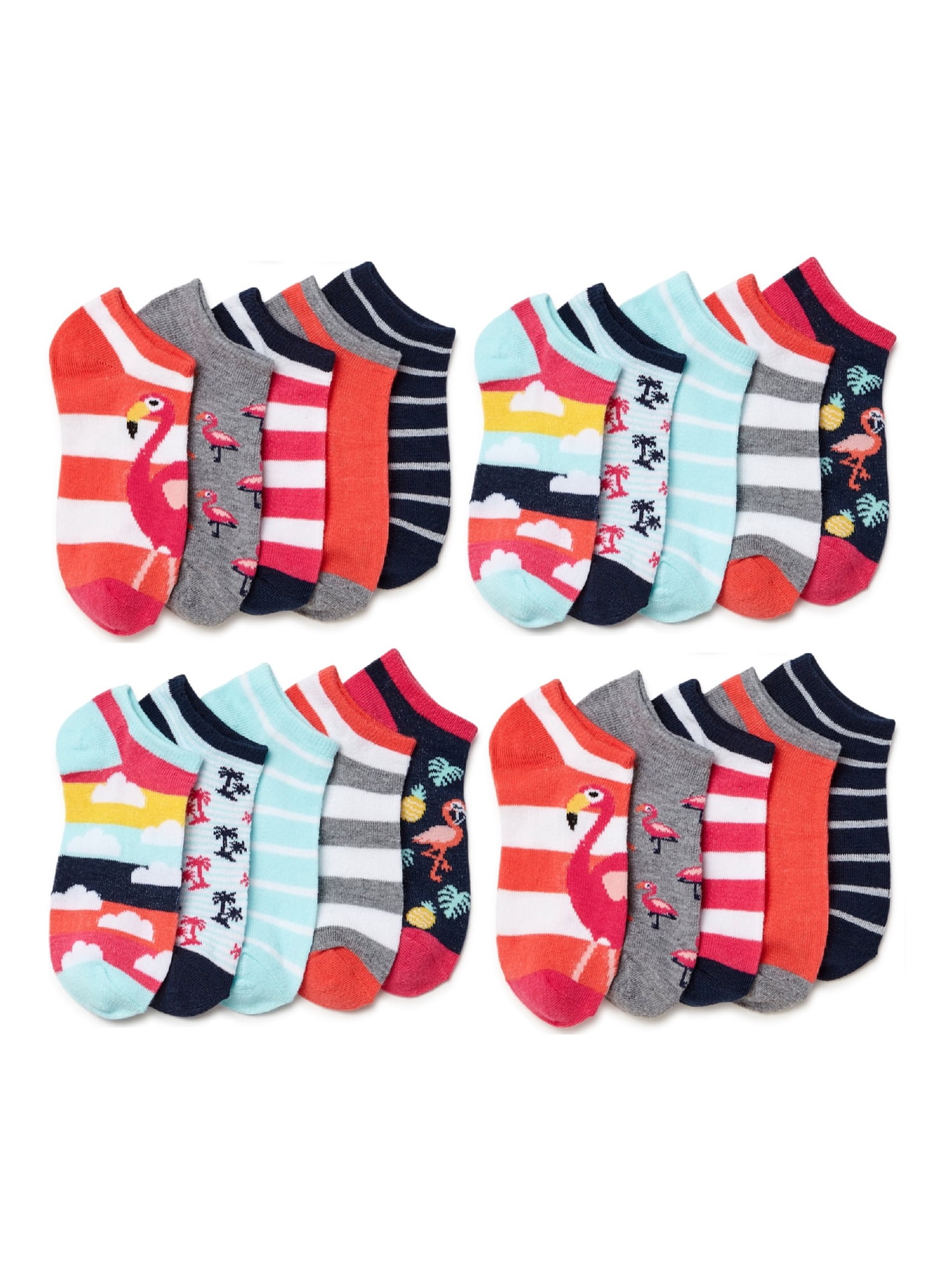 Wonder Nation Girls' No Show Socks 15 Pair Size M 10.5-4 Multi Pack New Designs 