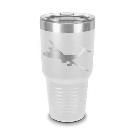 

Flying C-141 Starlifter Tumbler 30 oz - Laser Engraved w/ Clear Lid - Stainless Steel - Vacuum Insulated - Double Walled - Travel Mug - c141 airlifter transport - White