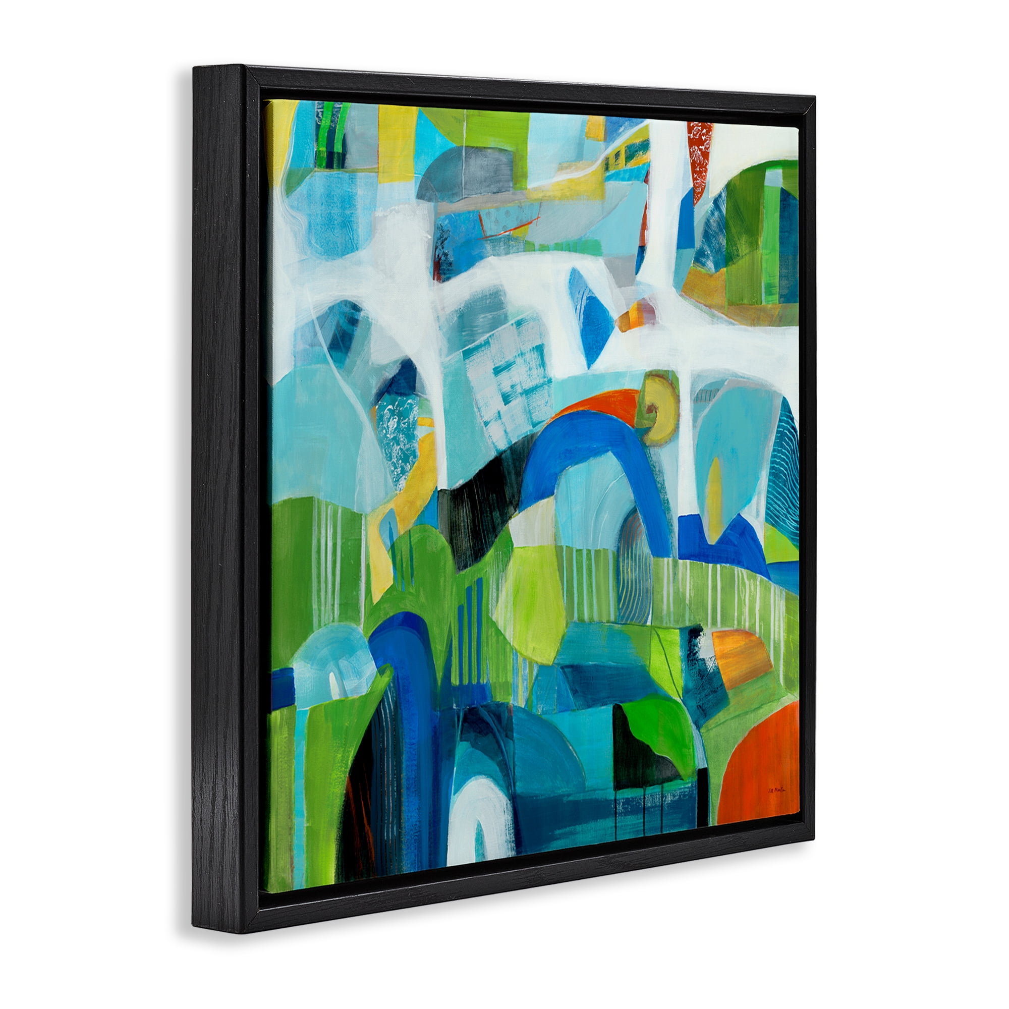 Stupell Industries Restless Bright Shapes Abstract Painting Black Floater Framed Canvas Art Print Wall Art, 18 x 18