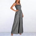 thumbnail image 4 of Jumpsuits for Women Casual Summer Cruise Spring Fashion Smocked Wide Leg Gingham Rompers with Pockets Black, 4 of 8