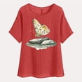 thumbnail image 4 of Vestidos Casuales Para Mujer, Blusas De Mujer De Moda Camisetas estampadas de moda para mujer, blusas casuales de lino holgadas de manga corta con cuello redondo y raglán, 4 of 7