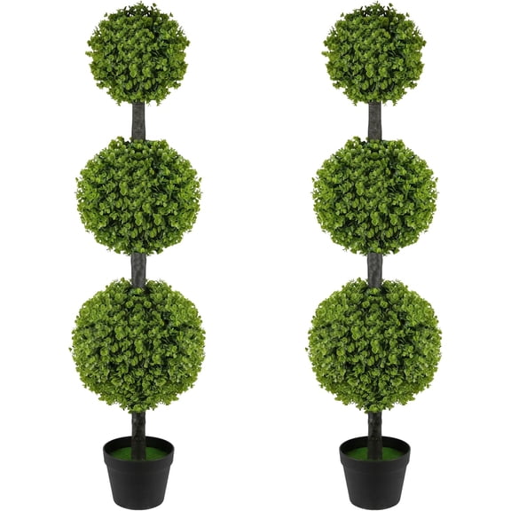 Bibana 2 Pack 4FT Artificial Topiary Ball Tree, Set of 2 Faux Triple Boxwood Shrubs in Pot, Realistic UV Resistant Fake Plants for Outdoor Front Door, Porch, Patio, Garden & Indoor Decor
