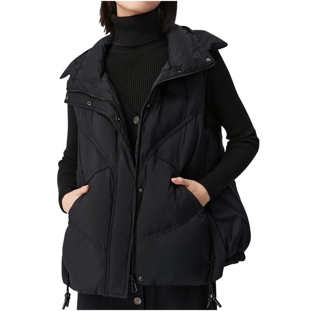 Chaquetas y abrigos casuales sin mangas y sin capucha para mujer, abrigo de bolsillo, chaqueta larga de invierno sin mangas, chaleco de algodón con plumón, abrigo para mujer