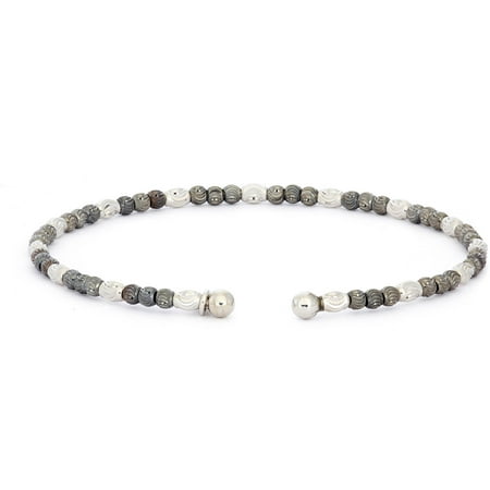 Giuliano Mameli Sterling Silver Black and White Rhodium Bracelet with Textured Round and Oval Beads