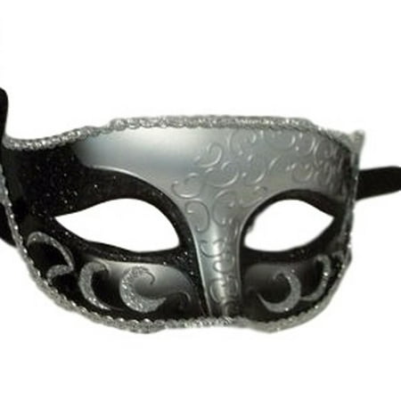 Silver Gray Black Elegant Crescent Glitter Venetian Masquerade Mask