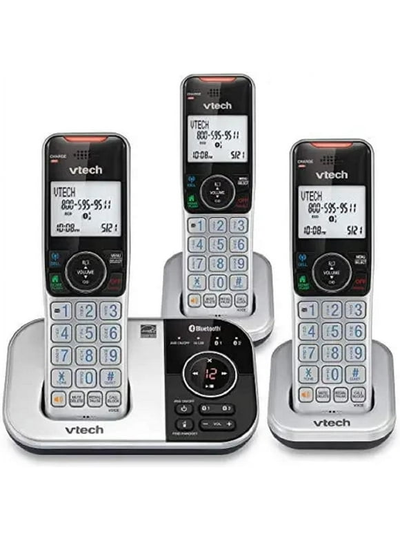 VTech VS112-3 DECT 6.0 Bluetooth 3 Handset Cordless Phone for Home with Answering Machine, Call Blocking, Caller ID, Intercom and Connect to Cell (Silver & Black)