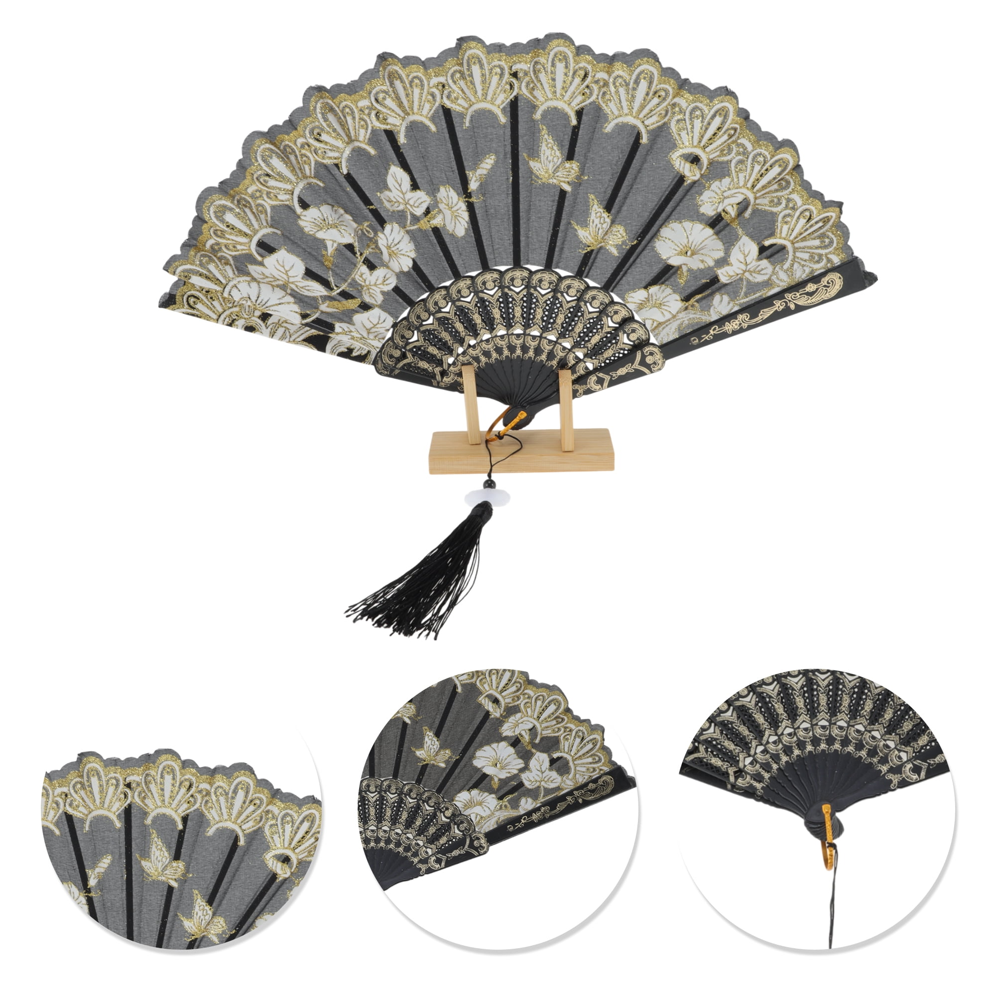 Unique Bargains Tassel Folding Fan 1 Pc for Weddings Parties Black