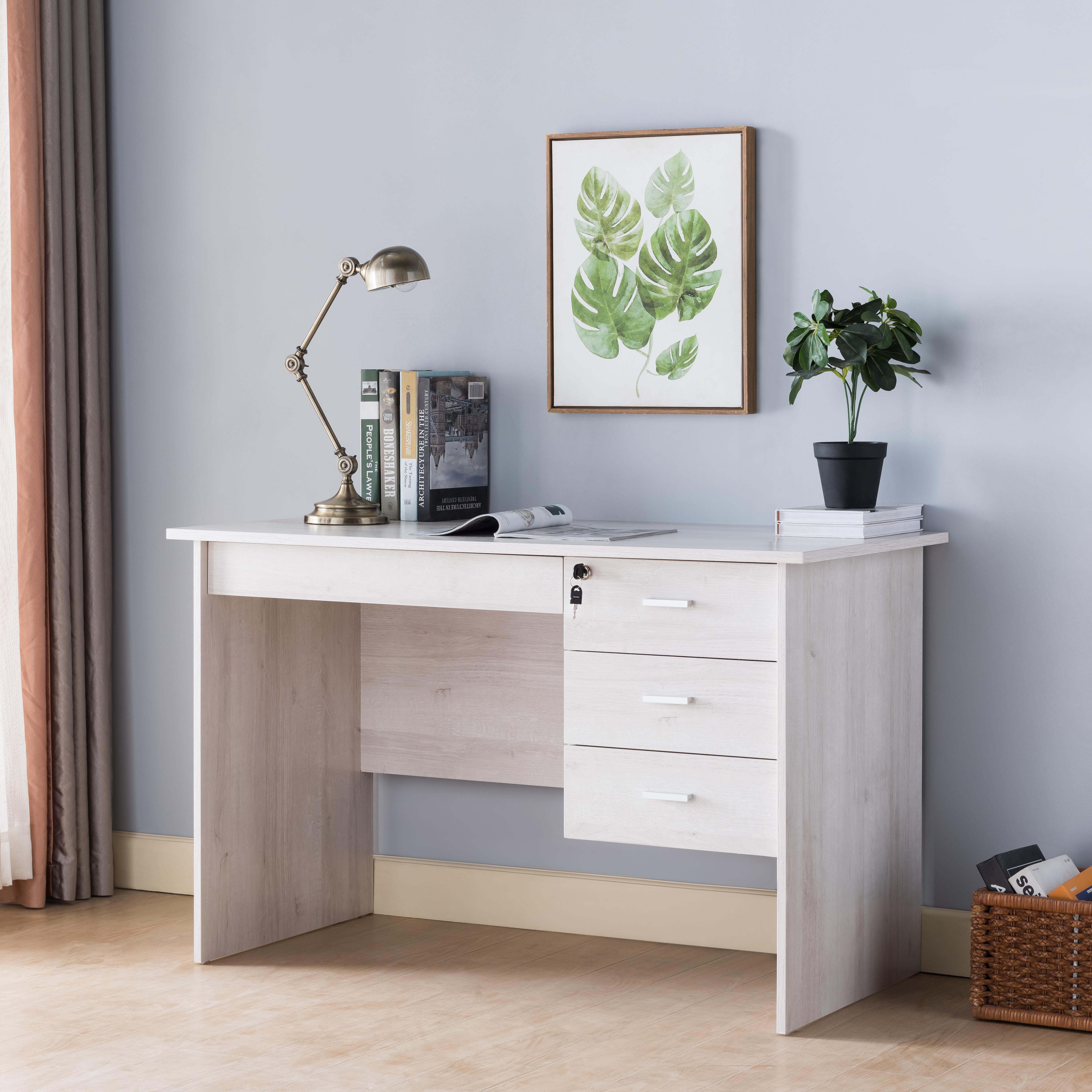 Transitional Modern Home Office Desk with 3 Lockable Drawers & Catch ...