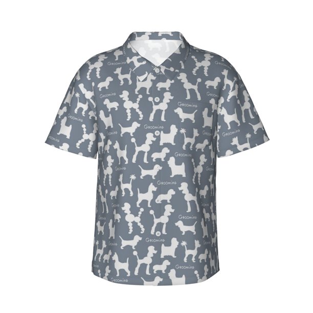 Balery Poodle Dog Camisas hawaianas de manga corta para hombre, camisas playeras de corte holgado, camisas de vacaciones con botones,X-Large