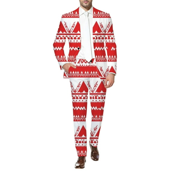 Outfits for Men Christmas Print Men's Suit Set Stylish Holiday Outfit For Parties And Celebrations Peak Lapel Suit Men Wool Two Piece Pants Suits Formal Suits 3 Piece T Slim Fit Big Mens Red XXL