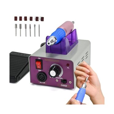 YJJSKEJI Professional Nail Drill Machine 25000 RPM Electric Nail File Kit with Foot Pedal   6 Drill Bits   Sanding Bands for Home Salon Manicure Pedicure Acrylic Gel Nail Polishing Tools, 1.0 Count