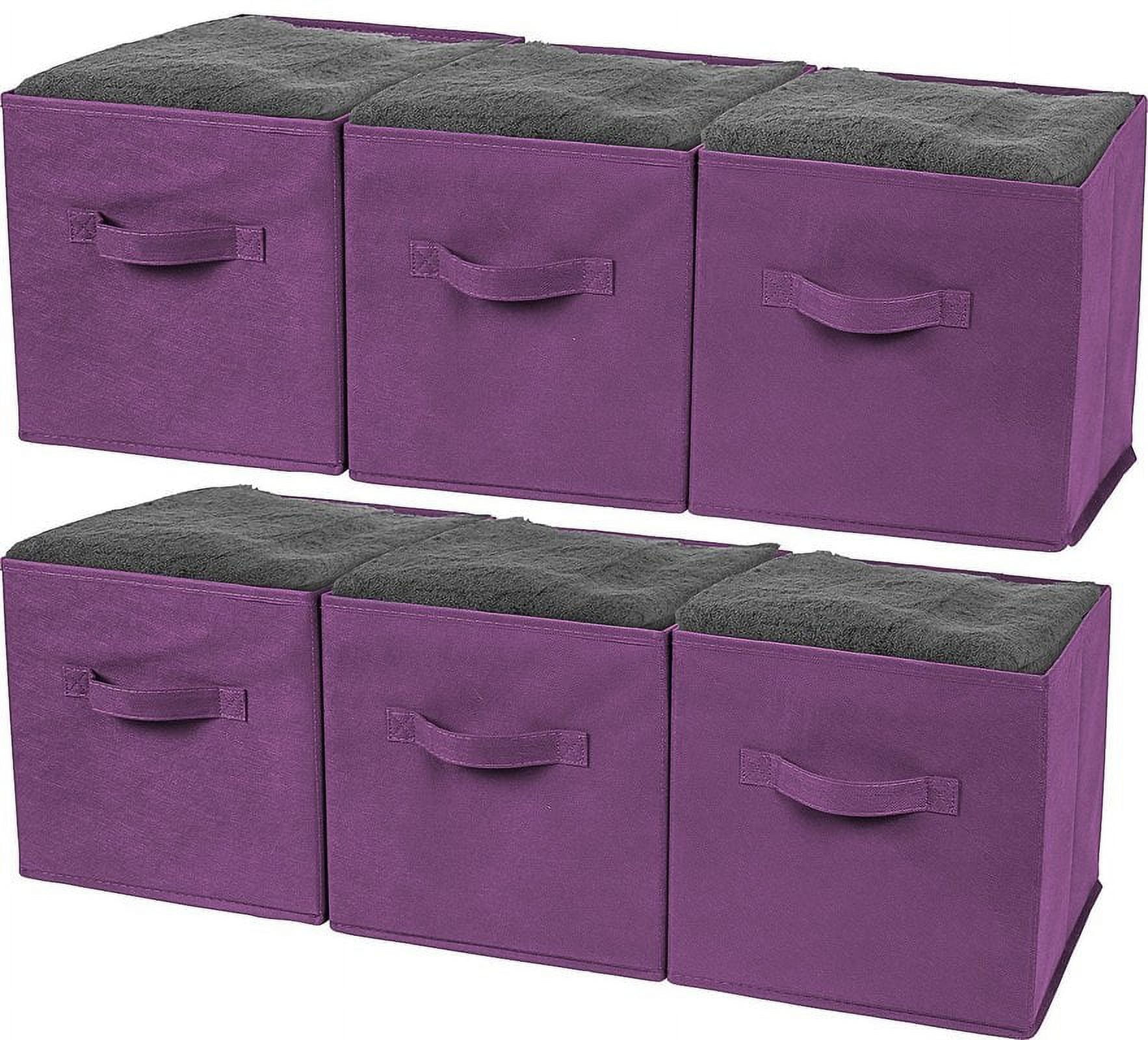 Greenco Foldable Fabric Storage Cubes Non-Woven Fabric | Purple Cube Storage Bins | Shelf Baskets| Purple Fabric Cubes | 6 Pack