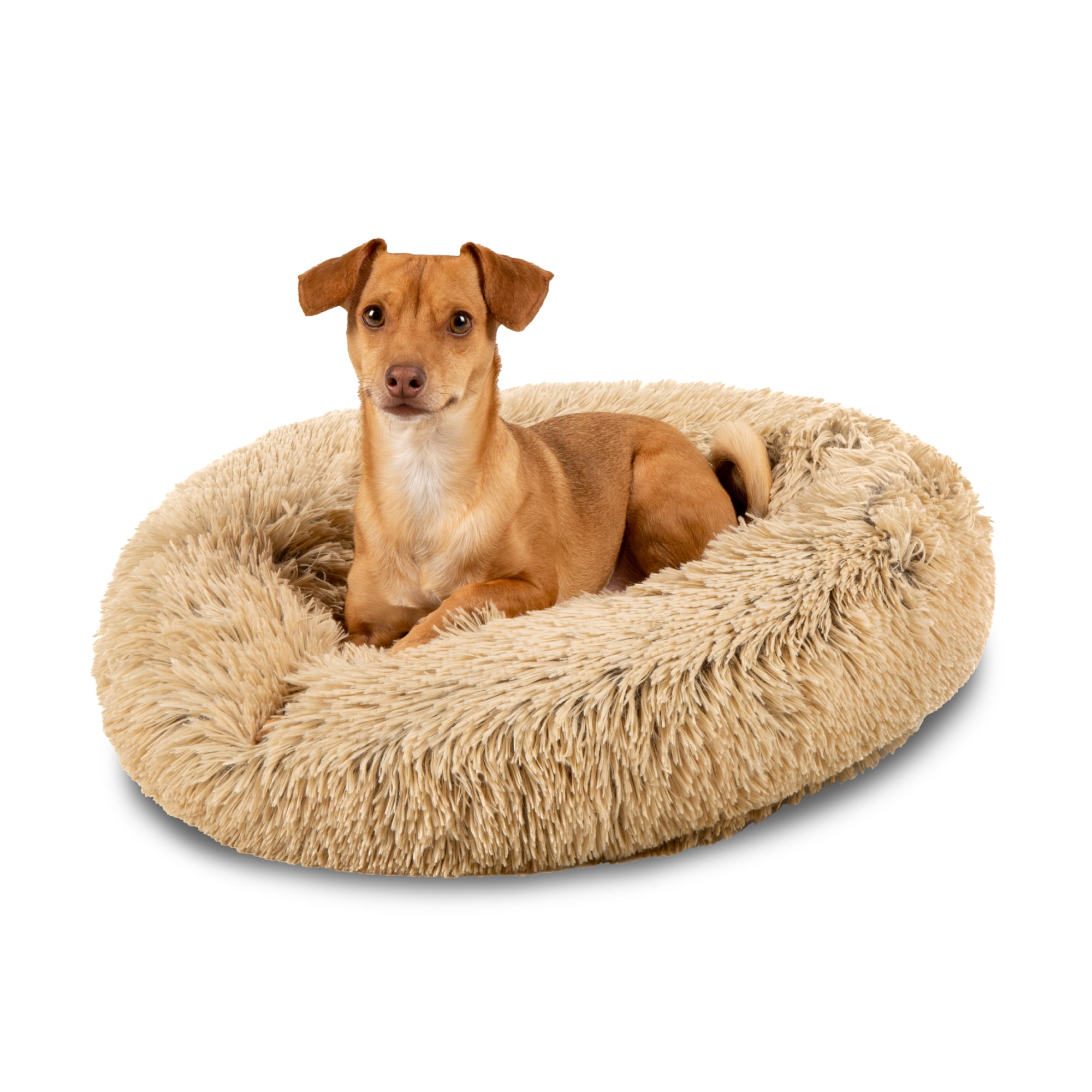 Best Choice Products Self-Warming Plush Shag Fur Donut Calming Dog Bed Cuddler w/ Water