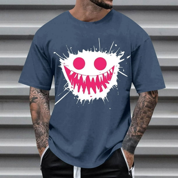 Blusas y camisas de manga corta con cuello redondo para hombre, blusas casuales de verano a la moda con cuello redondo y estampado para hombre.