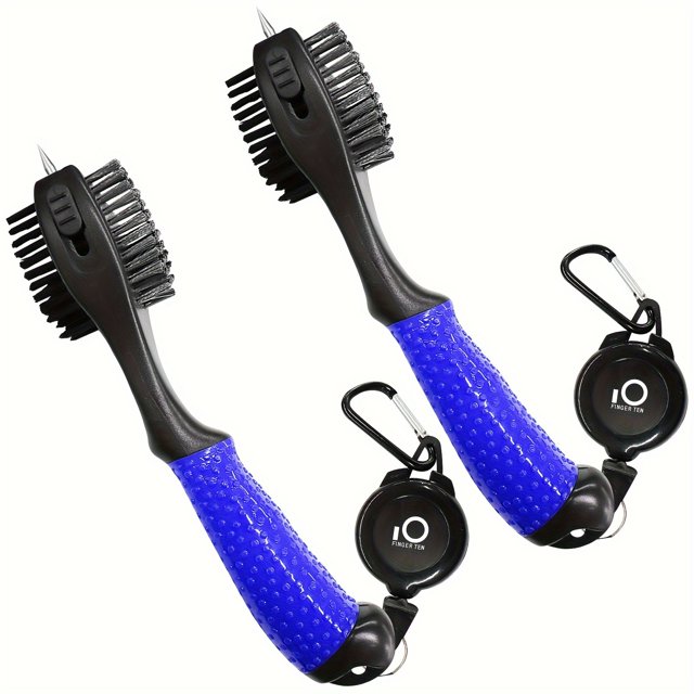2 Piece Golf Club Brush and Groove Cleaner with Magnetic Key Fob, Extra Large Golf Brush Head with Retractable Spike, Super Non-Slip Handle, Comfort Grip Golf Club Cleaner