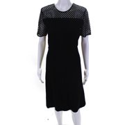 Angle View: Pre-owned|Escada Womens Open Knit Short Sleeve A Line Dress Black Size EUR 40