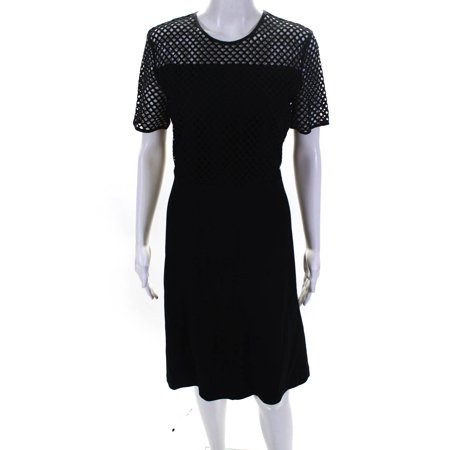 Pre-owned|Escada Womens Open Knit Short Sleeve A Line Dress Black Size EUR 40