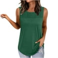 thumbnail image 3 of VBTAPA Womens Tank Tops Summer Casual Square Neck Sleeveless Tops Loose Flowy Pleated Shirt with Curved Hem Green XXL, 3 of 8