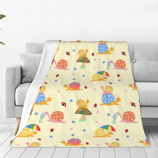 Fotbe Colorful Cartoon Snail Manta de Franela Acolchonada con Estampado, Súper Suave y Esponjosa, Extra Grande para Sofá, Cama, Uso Todo el Año-40"x30"