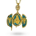 thumbnail image 3 of Turquoise Brass 50 Crystals Triptych Icons Royal Egg Pendant Necklace, 3 of 5
