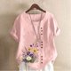 thumbnail image 1 of TaTaai Casual Printed Button Blouse, Women's Short Sleeve Linen Feel T-Shirt, Comfortable Top for All Seasons Gift, 1 of 4