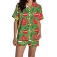thumbnail image 1 of Ensembles de Pyjama pour Femmes Pyjamas pour Femmes Imprimé Graphique Soie Satin Mignon Vêtements de Nuit Boutons Manches Courtes Hauts Shorts Ensembles L, 1 of 5