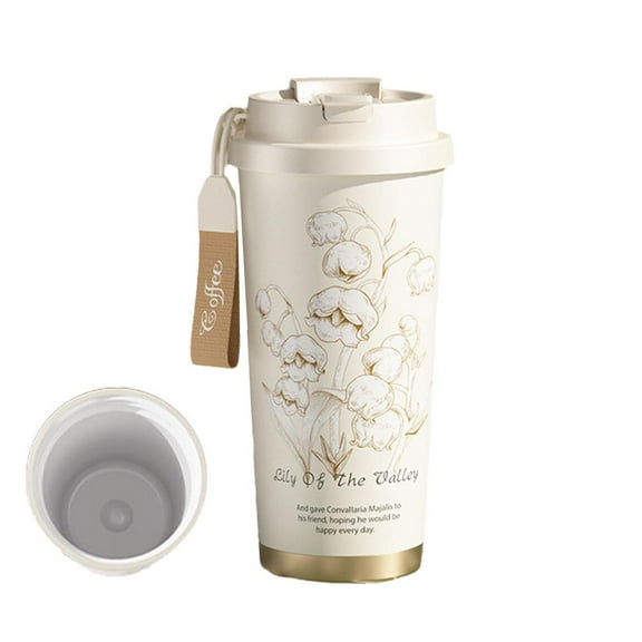 NOVELAR Insulated Mug with Ceramic Lining, 7.2 x 3.7 Inch Size and Floral Print, Ideal for Keeping Beverages Hot All Day at Work