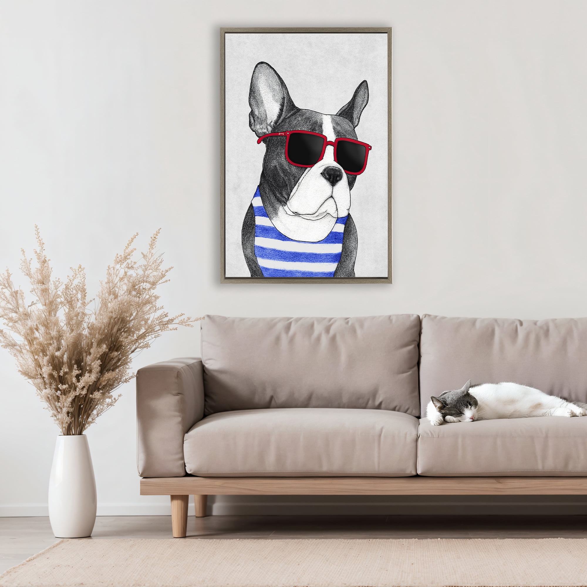Stupell Industries Frenchie Summer Style Brown Framed Floater Canvas Wall Art, design by Barruff