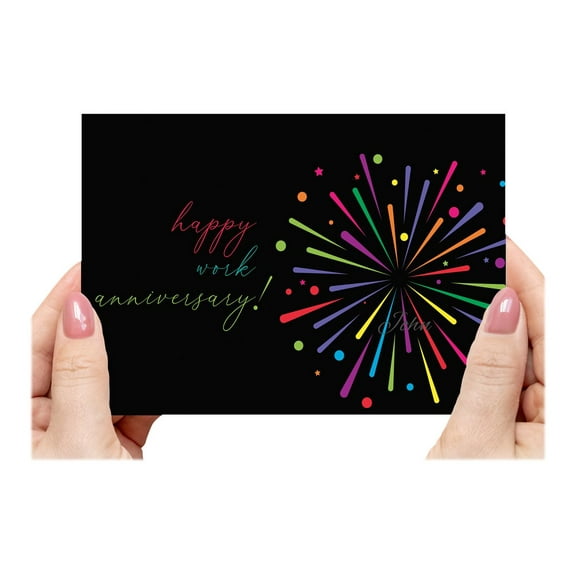 Better Office Products 36 Pack Work Anniversary Cards with Envelopes, Business Employee Appreciation Cards, Bulk Set, 4 x 6 Inch, 6 Fireworks Cover Designs