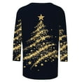 thumbnail image 5 of Feancey Christmas 3/4 Sleeve T Shirts for Women Dressy Trendy Glitter Xmas Tree Print Tops Comfy Soft Crewneck Blouse Holiday Casual Loose Tunics Gold XXL, 5 of 6