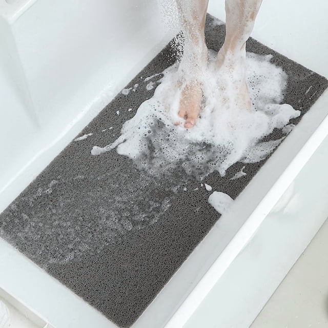 Tapete de Bañera Antideslizante, Tapete de Ducha Antideslizante, Tapete de Ducha de Lufa de PVC - 17.7x30 Pulgadas, Tapete de Baño Texturizada de Secado Rápido sin Ventosas - Gris