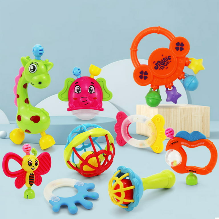 Bthing Toys – Developmental Sensory Toys for Babies (9 PCS)aby Rattle Set –  Infant Rattle Tee –