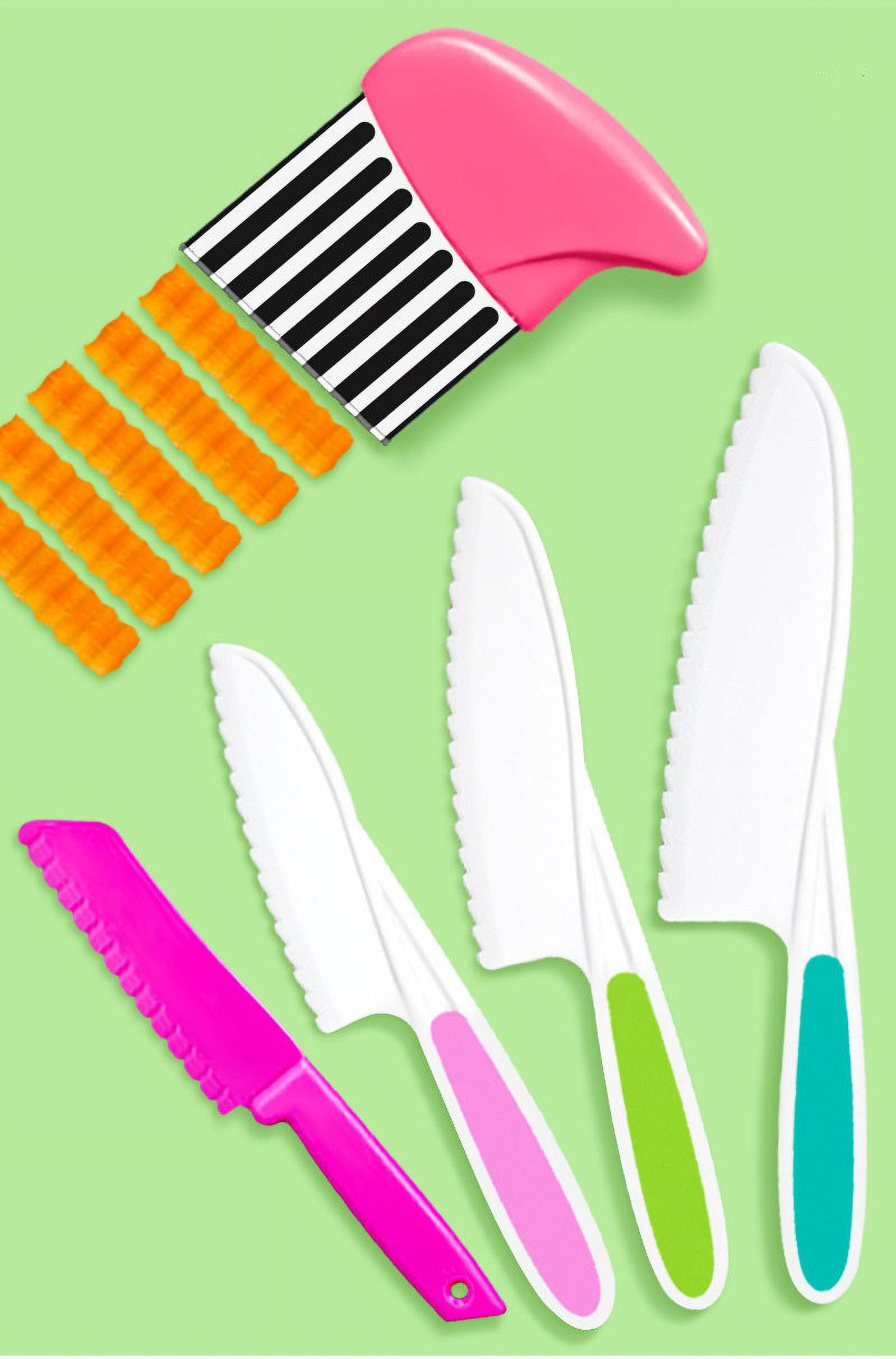 Casewin 5 Pcs Kid Plastic Kitchen Knife Set, Safe Kitchen Knife Sawtooth  Cutter Plastic Toddler Cooking Knives Children Paring Knives