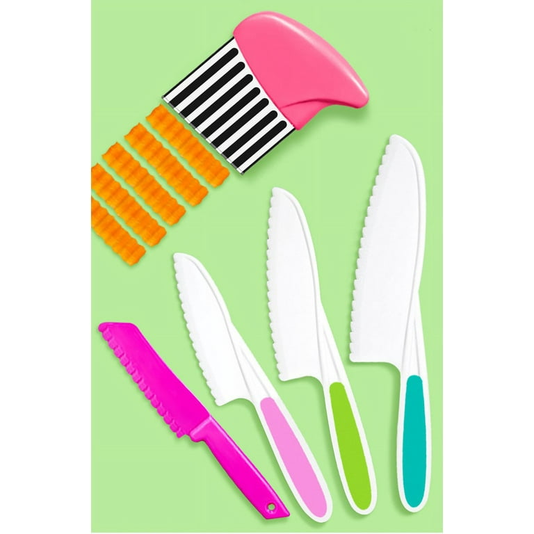 ONUPGO 5 Pieces Kids Kitchen Knife Set, Toddler?Plastic Kitchen Knife Set - Kids Safe Cooking Knives, Chef Nylon Knife/Children's Fruit Knife, Cake