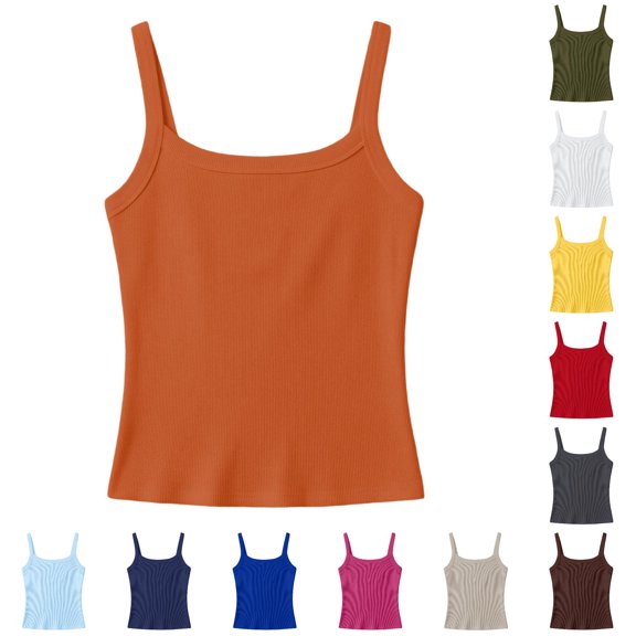 REDARER Girls Ribbed Square Neck Tank Top Stretch Slim Fit Sleeveless Basic Casual Daily Layering Camisole,15-16 Years