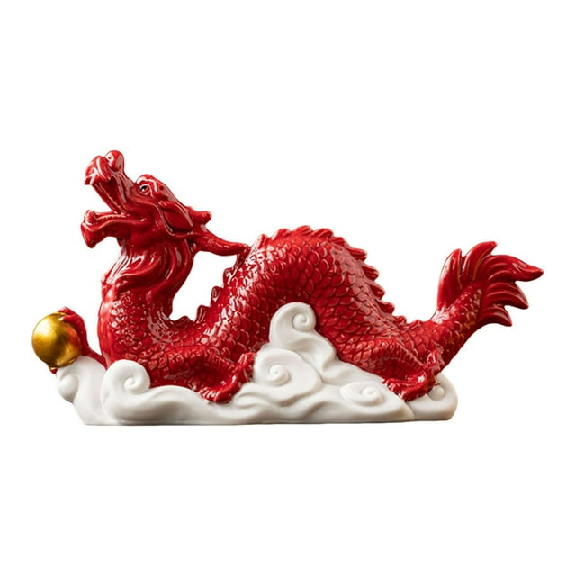 Figura de dragón chino Estatua de dragón chino Recuerdo de riqueza Figura de Feng Shui rojo