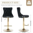thumbnail image 2 of Black Bar Stools Set of 2, Adjustable Upholstered Counter Height Barstools with Back and Gold Footrest, Modern Velvet Swivel Barstools for Kitchen Counter, Black, 2 of 7