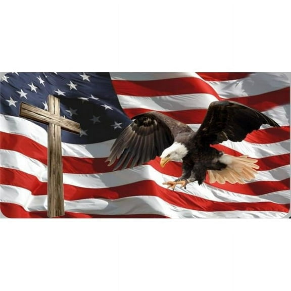 212 Main LPO6435 6 x 12 in. Eagle & Wooden Cross on U.S. Flag Photo License Plate