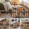 thumbnail image 6 of 7ft Round Rug, Farmhouse Brown Non-Skid Rubber Backing Large Area Rugs - Living Room Bedroom Home Office, Rustic Wooden Historical Barn Door Plank Indoor Floor Mat Carpets Washable Rug, 6 of 9