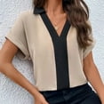 thumbnail image 5 of Mittory Womens Tops Dressy Casual Short Sleeve Business Shirts V Neck Pleated Work Blouses Loose Fit Fall Trendy, 5 of 7