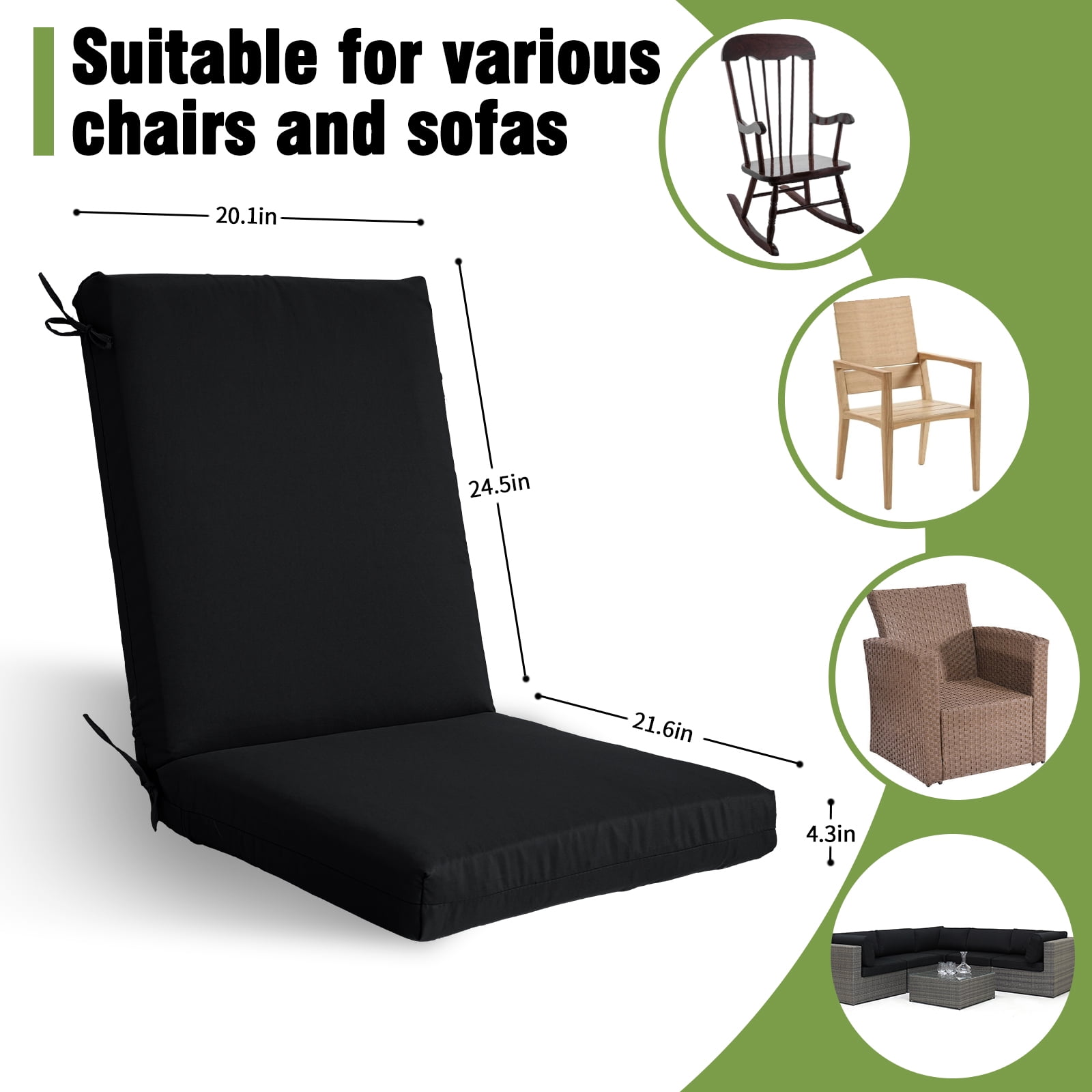 FKS LIFE Outdoor Seat Cushion Set, 20" x 22" x 4" Patio Furniture Chair Cushions Replacement for Sofa Couch 1 Set
