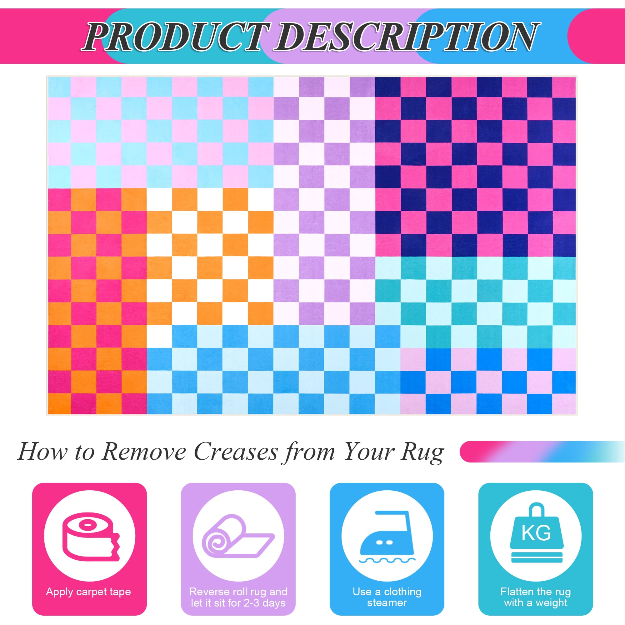 Lochas Checkered Area Rugs Checkerboard Rug Plaid Carpet for Living Room Bedroom Home Decor,5'x8',Multicolor