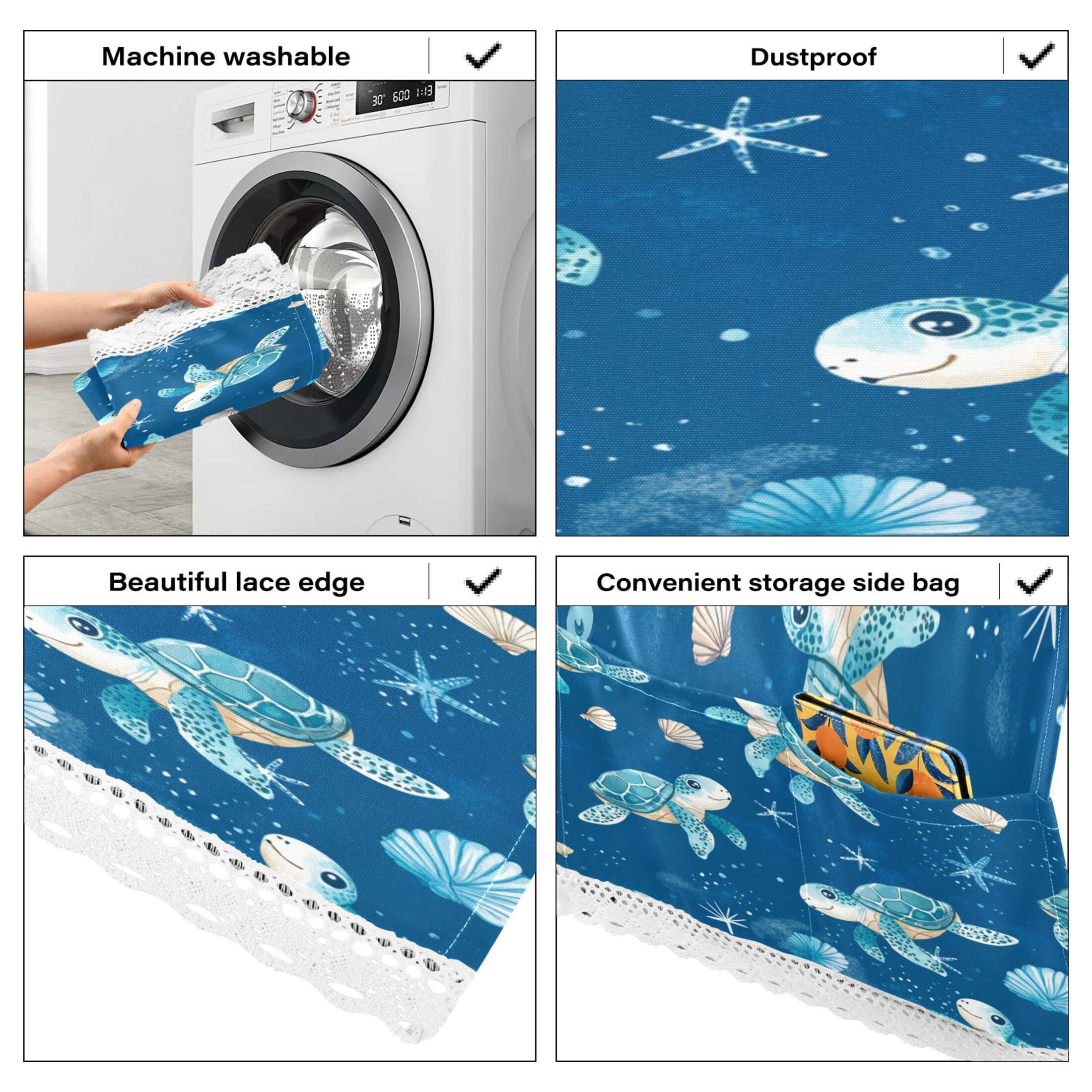 Dustproof Washing Machine Cloth Washer and Dryer Top Covers, Fridge Dust Cover, With Storage Bags Cute Turtles Pattern